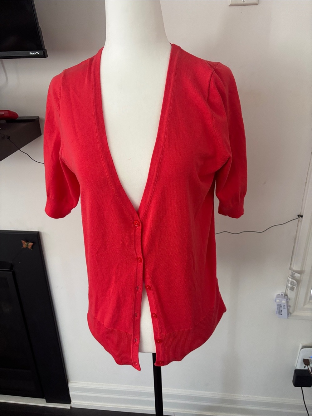 Northern Reflections Bright Red V-Neck Button-Front Top